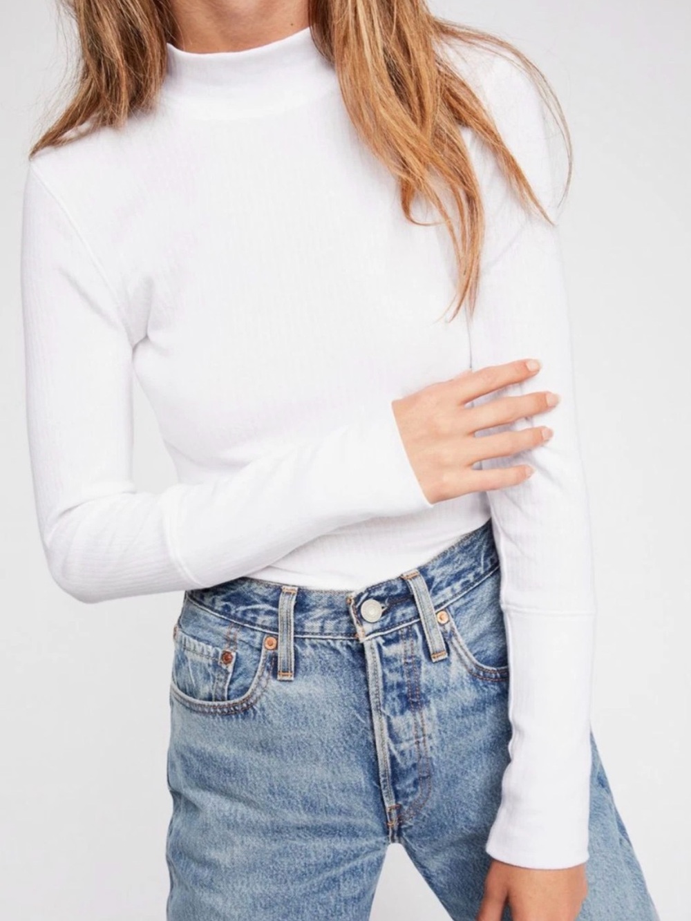 Free People Intimately The Rickie Ribbed Mock Neck Top White L